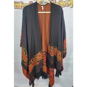 Accessory Street Black Brown Fringe Shawl One Size